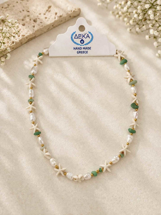 Deka Handgefertigtes Halsketten Natürliche Seashell Steinen Metallkette 50 cm – Grüne