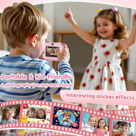 Qova Kinder Kompaktkamera mit Thermodruck Optischer Zoom 10x Rosa