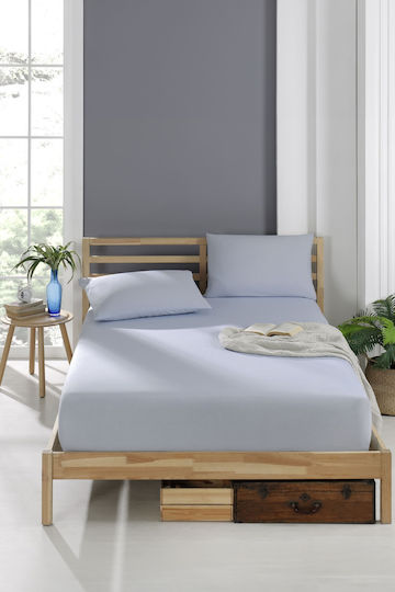 SteweHome Σετ Υπέρδιπλο 4τμχ 160x200εκ. με Λάστιχο Γαλάζιο