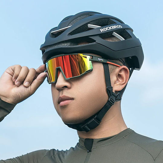 Rockbros Cycling Glasses with Orange Frame and Polarized Lenses