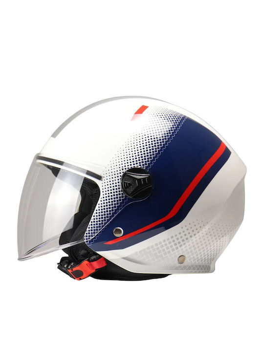 STR GP1 White/Blue/Red Motorcycle Helmet Jet ECE 22.06 with Sun Visor