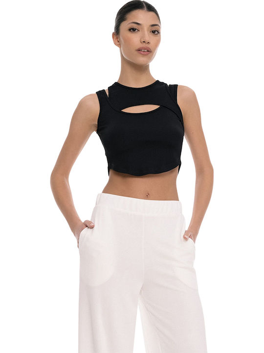 Damen Baumwolle Crop Top Schwarz