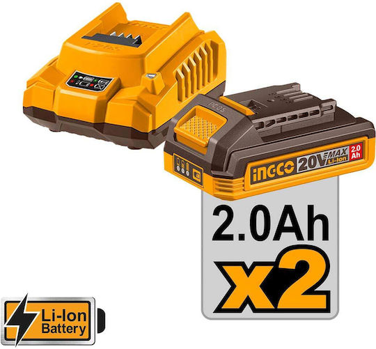 Ingco CKLI20255E Set Roată Unghiulară & Mașină de Găurit Brushless 20V cu 2 Baterii 2Ah