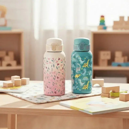 Petite & Mars Sticlă Pentru Copii Termos Din Oțel Inoxidabil Cu Pai Roz 500ml