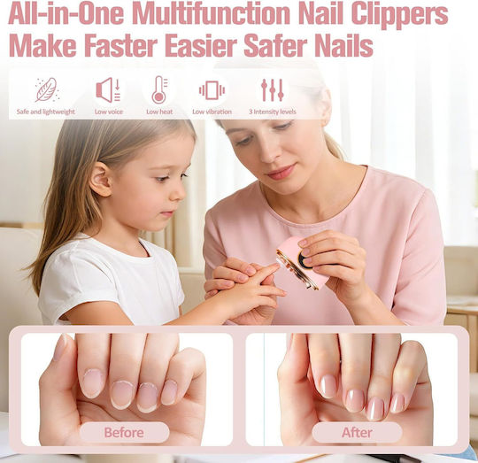 Electric Nail Scissors Nail File 3 In 1 Smart Nail Scissors Rechargeable Automatic Nail Scissors Adjustable Speeds 3 Smart Functions & Double Blade Safe Nail Scissors Polishing Led Light & Dust Storage Quiet & Gentle