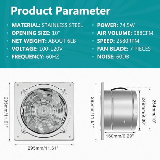 Microlink Ventilator de perete pentru baie gri