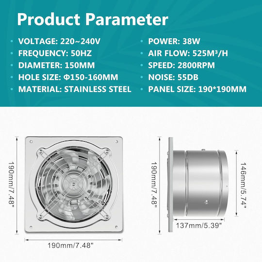 Microlink Ventilator De Perete Pentru Baie Gri
