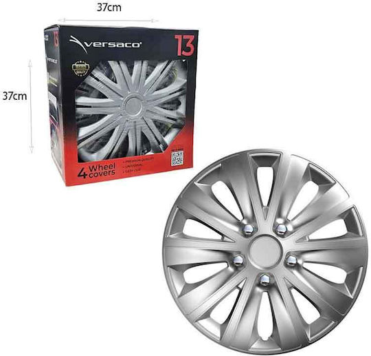 Versaco Set Car Hubcaps 4 Pieces 13" Silver Wheel Covers