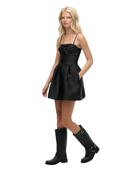 Summer Mini Evening Satin Dress Black
