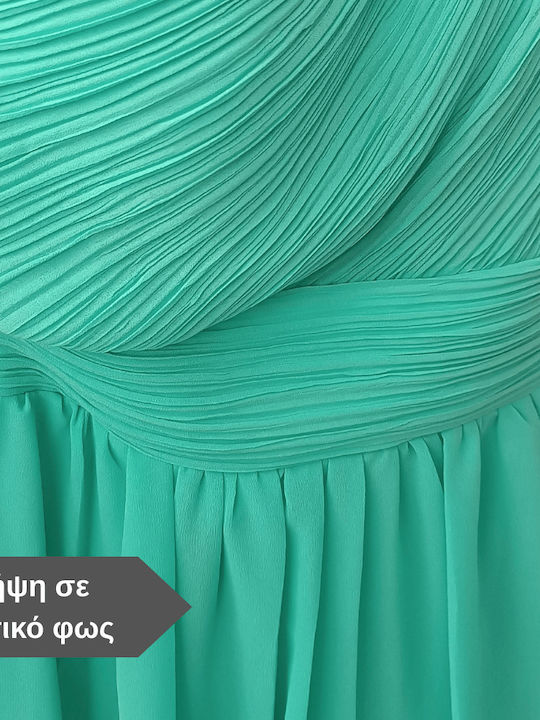Rochie De Vară Maxi Pentru Nuntă Botez Satin Turcoaz