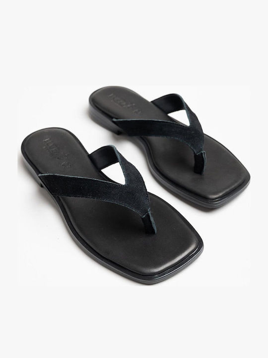 Leder Flache Sandalen für Damen Schwarz