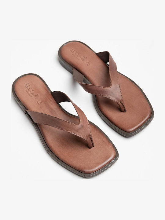 Leather Women's Flat Sandals Brown