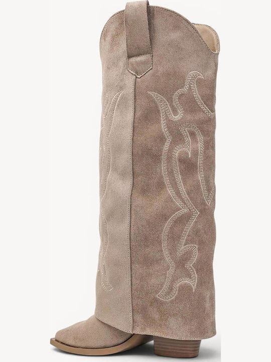 Beige Western Boots Embroidered Design Pointed Toe