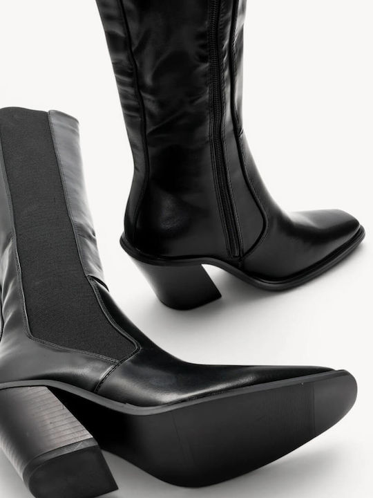 Black Cowboy Boots Synthetic Leather Rubber