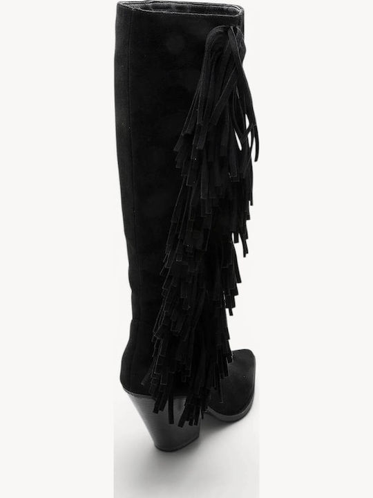 Black Western Boots with Fringes Low Heel