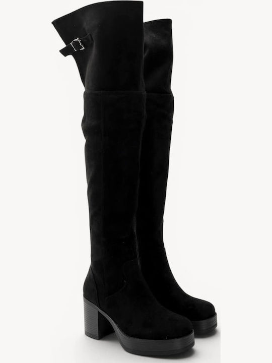 Schwarze Damenstiefel Über dem Knie Dicke Absatz