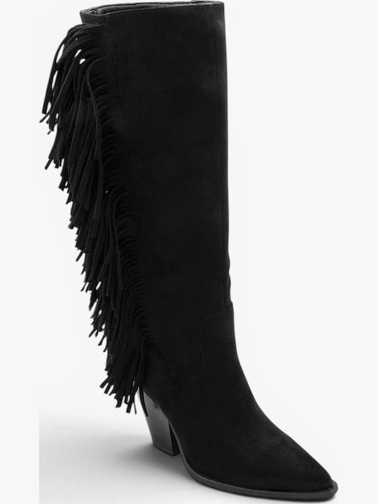 Black Western Boots with Fringes Low Heel