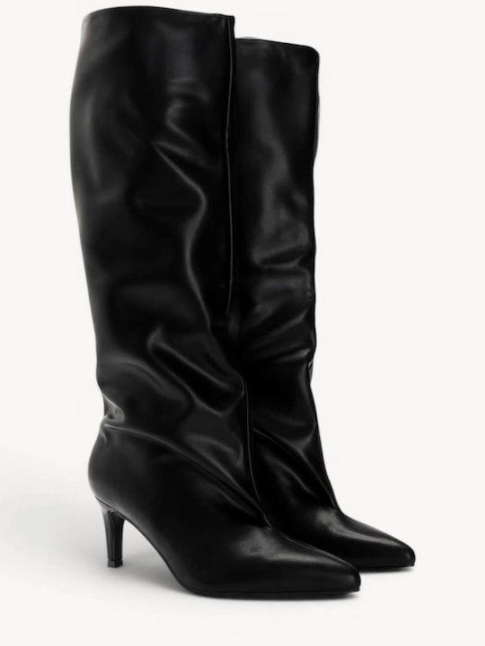 Black Slouch Boots Kitten Heel