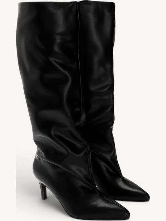 Black Slouch Boots Kitten Heel