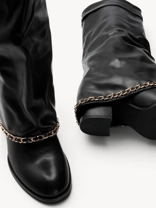 Black Boots Decorative Chain Strap