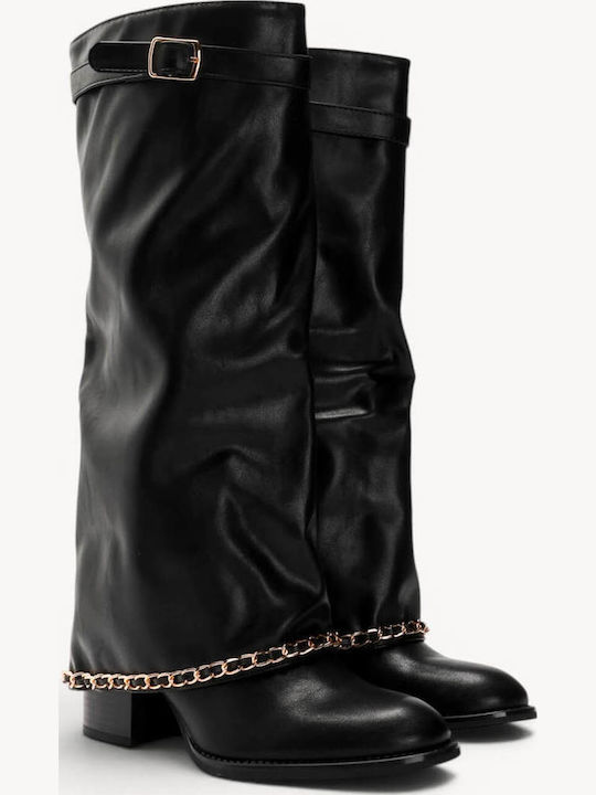 Black Boots Decorative Chain Strap