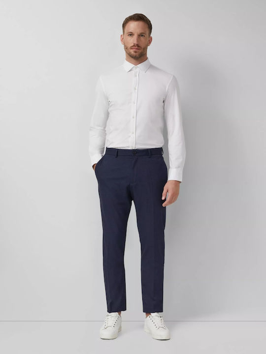 Pantaloni Bărbați De Costum Elastici Slim Fit Albastru Marin Închis