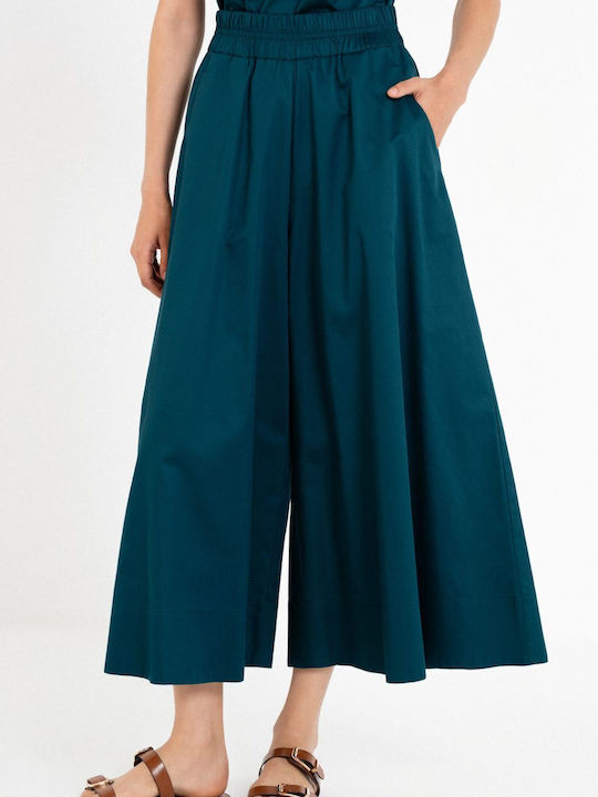 Women's High Rise Zip Culottes with Rubber Band Brown