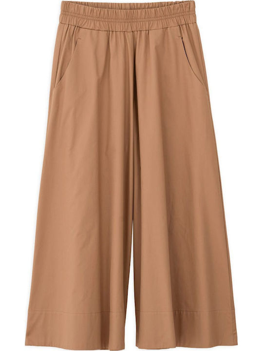 Women's High Rise Zip Culottes with Rubber Band Brown