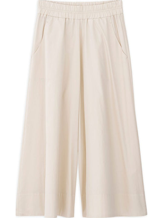 Women's High Rise Zip Culottes with Elastic Beige