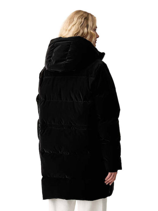 Long Women's Puffer Jacket for Winter Black
