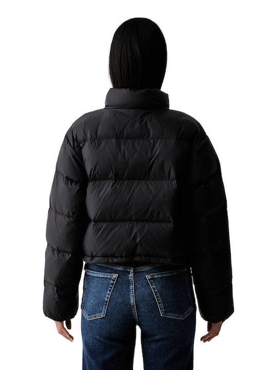 Crop Дамско Puffer Яке за Зима Черно
