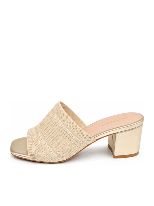 Damen Pantoletten mit Chunky Niedrigem Absatz in Gold Farbe
