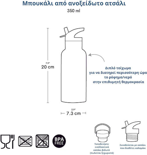 A Little Lovely Company Rostfreies Kinder Trinkflaschen Set Thermos mit Stroh Silber 350ml