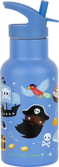 A Little Lovely Company Bento Stainless Steel Kids Water Bottle Set Pirates Thermos with Straw Silver 350ml