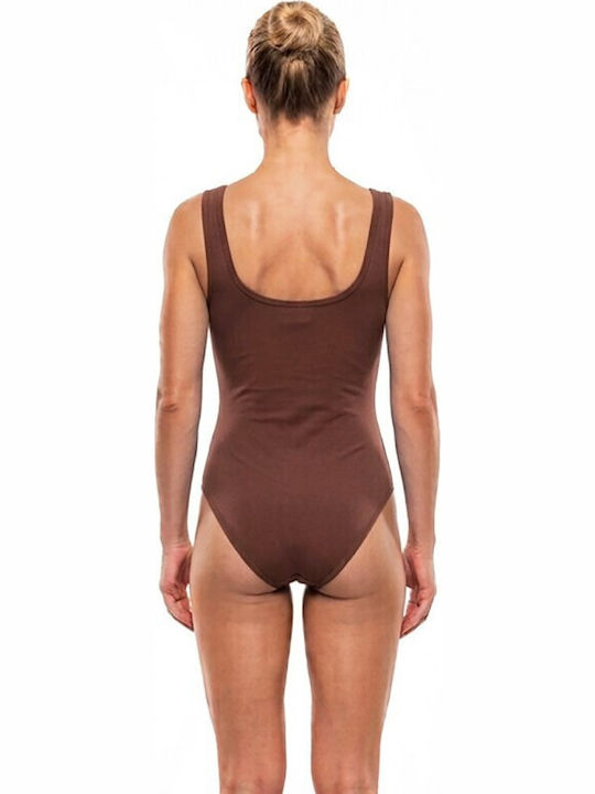 Damen-Bodysuit Feminin Breite Träger Braun 1115kaf