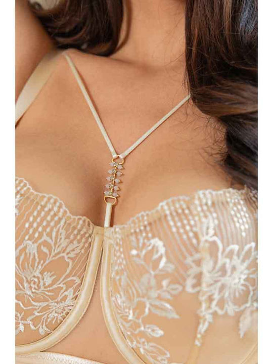 Beige Minimizer Bra Without Padding With Underwire