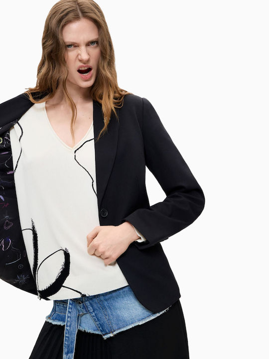 Desigual Μακρύ Γυναικείο Σακάκι Μαύρο