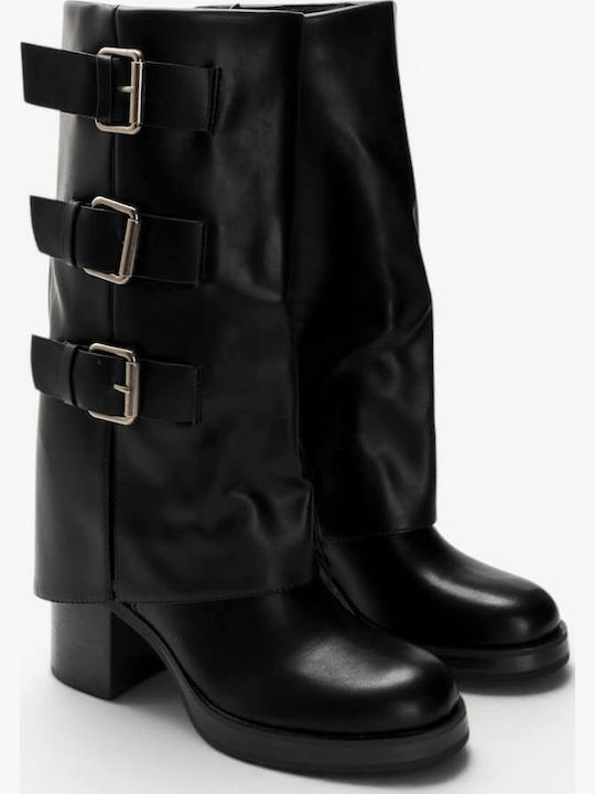 Μαύρες Mid Calf Μπότες Τριπλές Αγκράφες