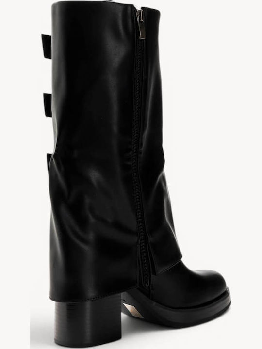 Μαύρες Mid Calf Μπότες Τριπλές Αγκράφες