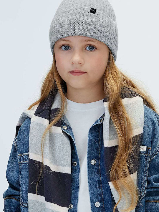 Monogram Rib Kids Beanie Knitted Grey