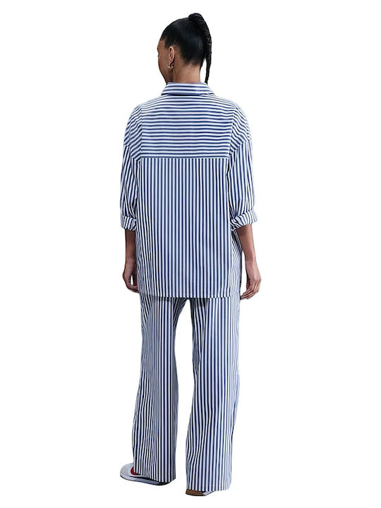 Sportswear Women's High Rise Fabric Striped Blue Pants