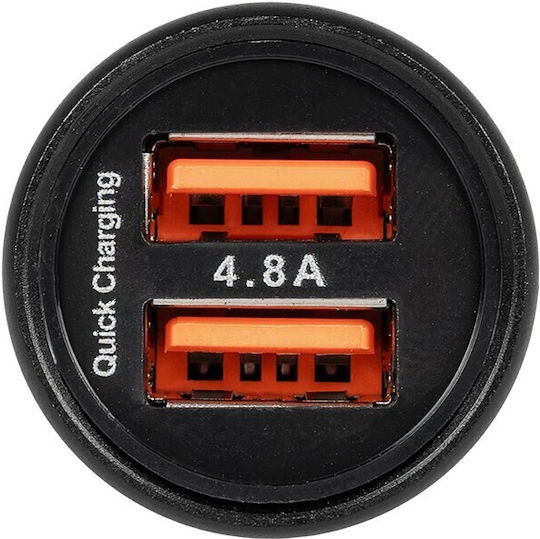 GloboStar Handy-Autoladegerät 12W 2.4A mit 2xUSB Schwarz Farbe
