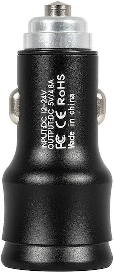 GloboStar Handy-Autoladegerät 12W 2.4A mit 2xUSB Schwarz Farbe