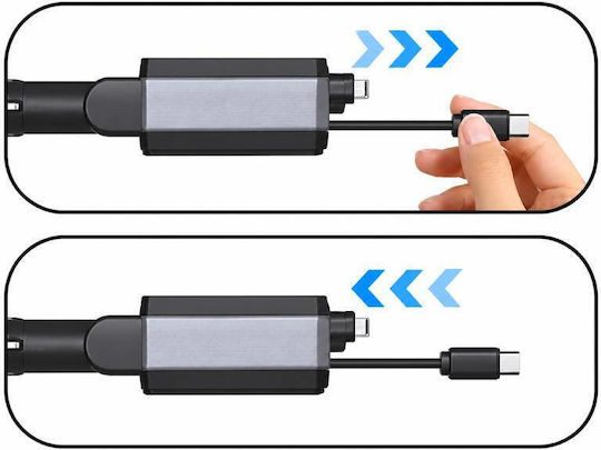 Treqa Handy-Autoladegerät 120W Schnellladen mit Anschlüssen: 1xUSB 1xType-C zusammen mit Kabel Lightning / Type-C und FM-Sender / Voltmeter Mehrfarbig