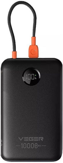 Veger K1C Power Bank 10000mAh 22.5W with USB-A and USB-C Power Delivery Quick Charge Black