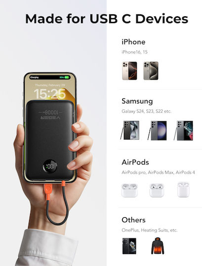 Veger K1C Power Bank 10000mAh 22.5W with USB-A and USB-C Power Delivery Quick Charge Black