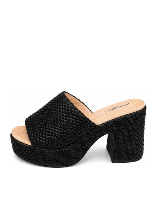 Mules με Ψηλό Τακούνι σε Μαύρο Χρώμα