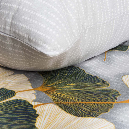Darymex Cotton Duvet Cover Set 160x200cm Single With Pillowcase Light Grey With Leaves