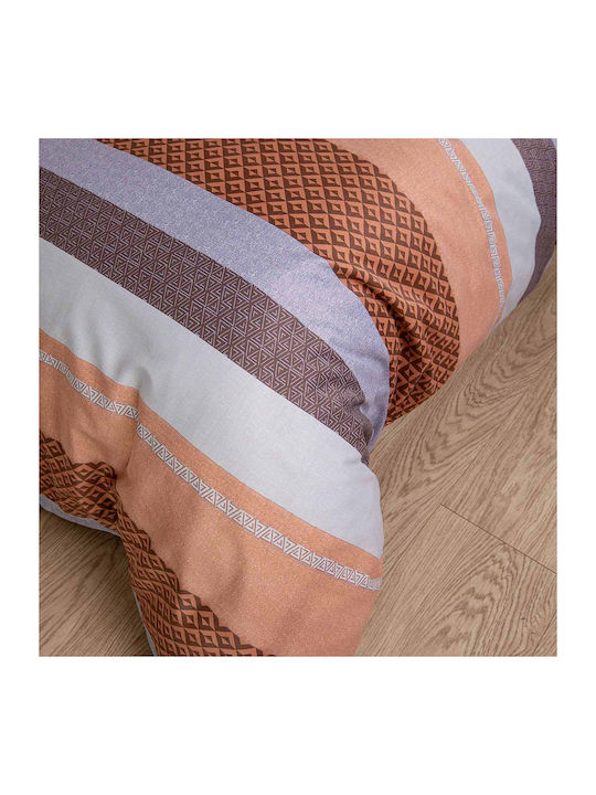 Darymex Darymex Bettbezug Set 160x200cm Einzel mit Kissenbezug Orange Braun Streifen