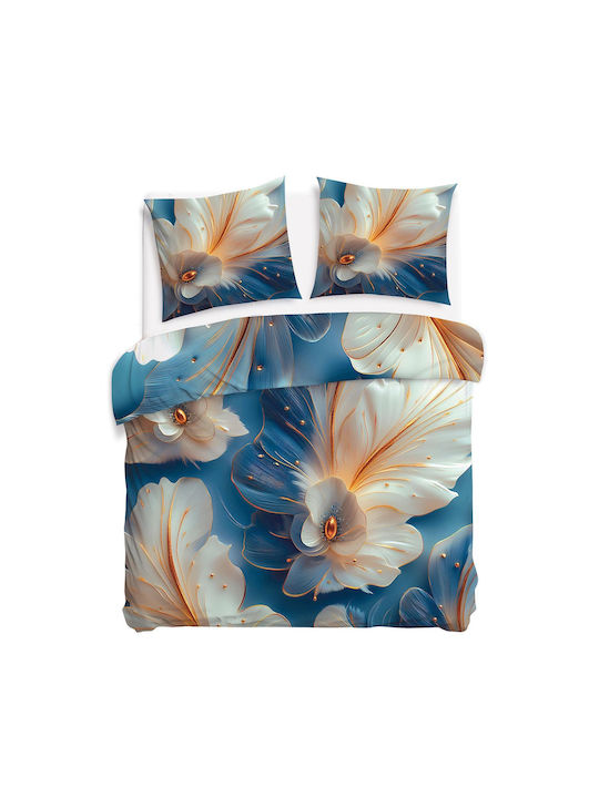 Darymex Set Huse Pentru Pilote Bumbac Satinat 220x200cm Supraadult Cu 2 Fețe De Pernă Albastre